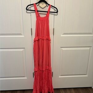 Coral Maxi Dress with Ruffle Details